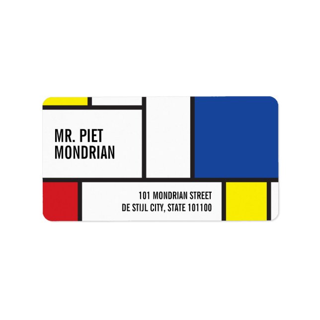 Mondrian Minimalist Geometric De Stijl Modern Art Adressetikett (Framsidan)