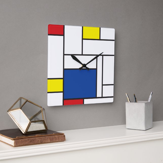 Mondrian Minimalist Geometric De Stijl Modern Art Fyrkantig Klocka (Kontor)