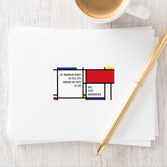 Mondrian Minimalistisk Geometrisk De Stijl Modern  Adressetikett (Insitu)