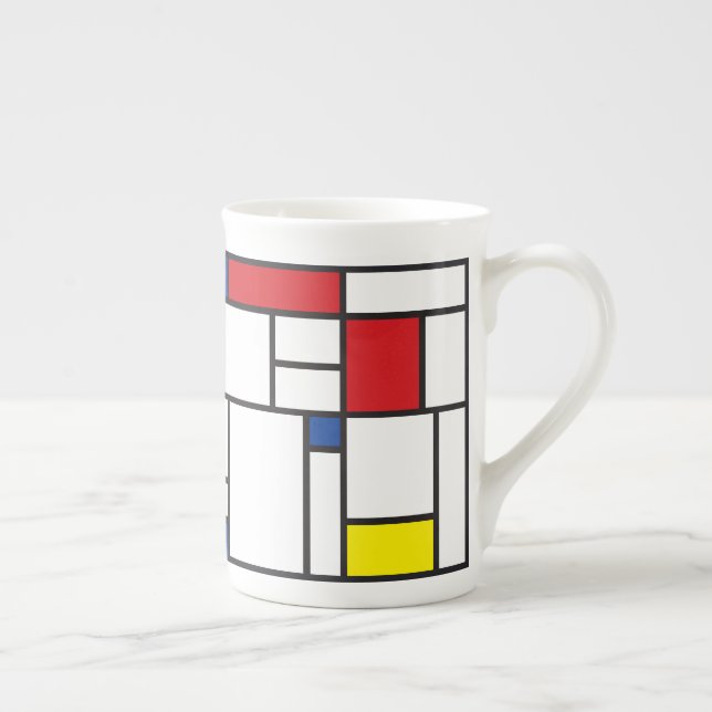 Mondrian Minimalistisk Geometrisk De Stijl Modern  Benporslin Mugg (Höger)