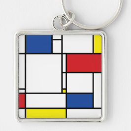 Mondrian Minimalistisk Geometrisk De Stijl Modern Fyrkantig Silverfärgad Nyckelring