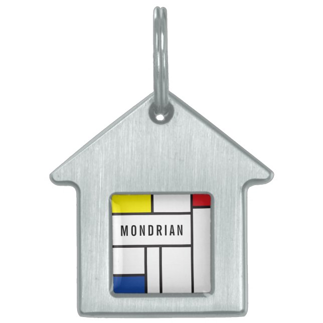 Mondrian Minimalistisk Geometrisk De Stijl Modern  ID-bricka Husdjur (Framsidan)