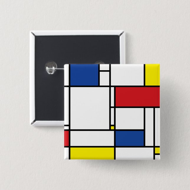 Mondrian Minimalistisk Geometrisk De Stijl Modern  Knapp (Framsida & baksida)