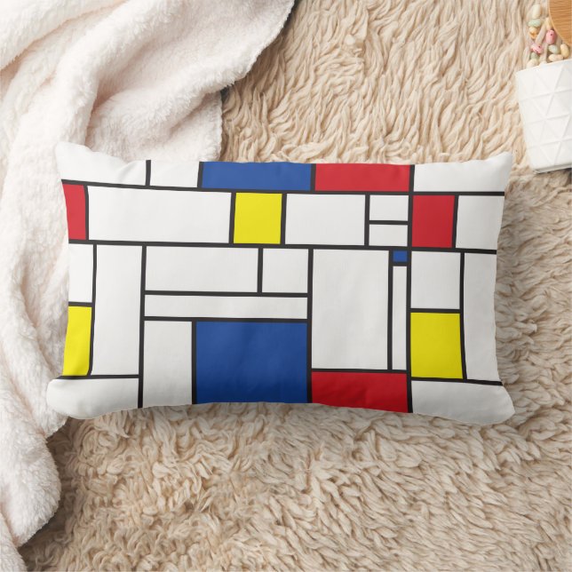 Mondrian Minimalistisk Geometrisk De Stijl Modern  Lumbarkudde (Filt)