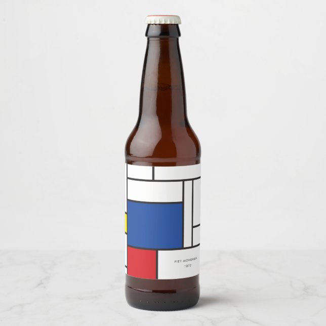 Mondrian Minimalistisk Geometrisk De Stijl Modern  Ölflaska Etikett (Framsida)