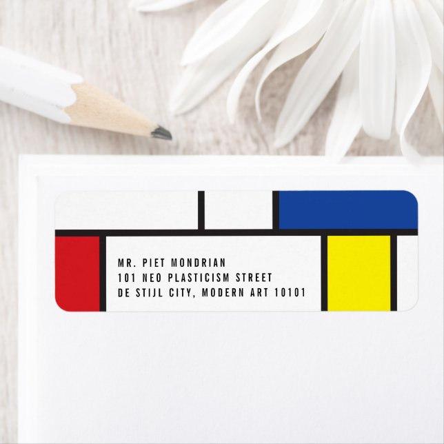 Mondrian Minimalistisk Geometrisk De Stijl Modern  Returadress Etikett (Insitu)