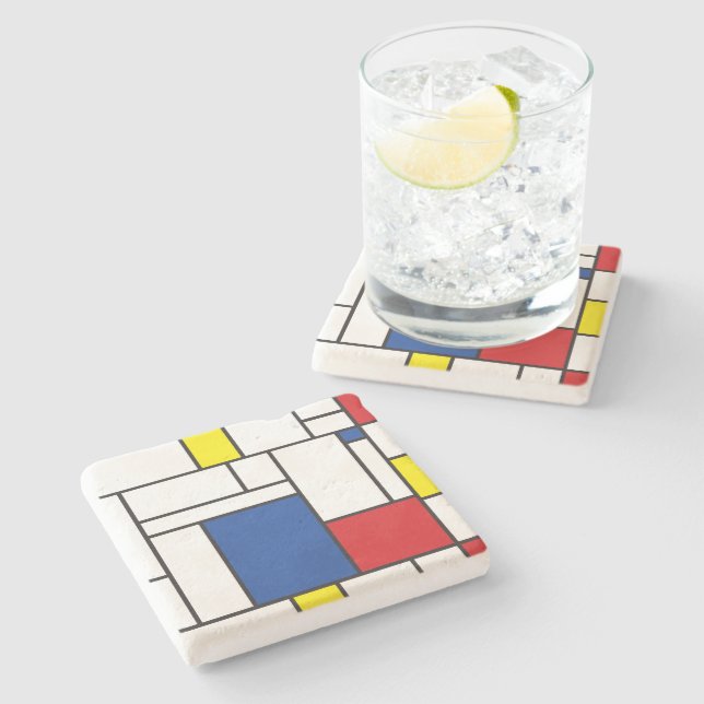 Mondrian Minimalistisk Geometrisk De Stijl Modern  Stenunderlägg (Sidan)