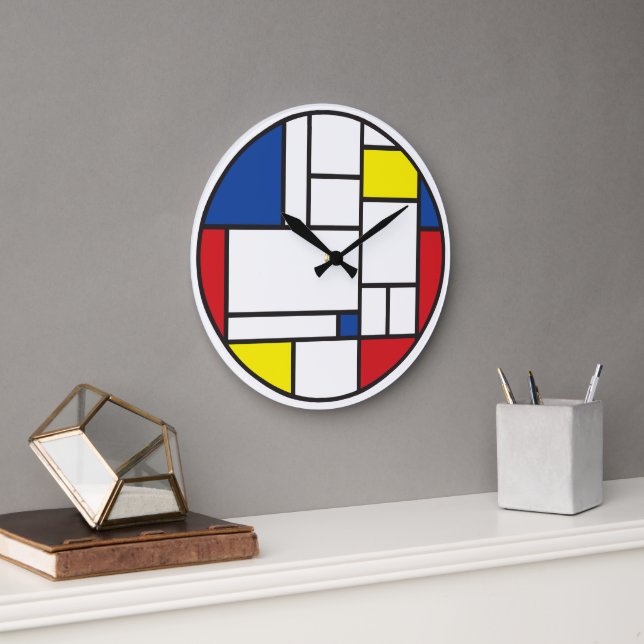 Mondrian Minimalistisk Geometrisk De Stijl Modern  Stor Klocka (Kontor)