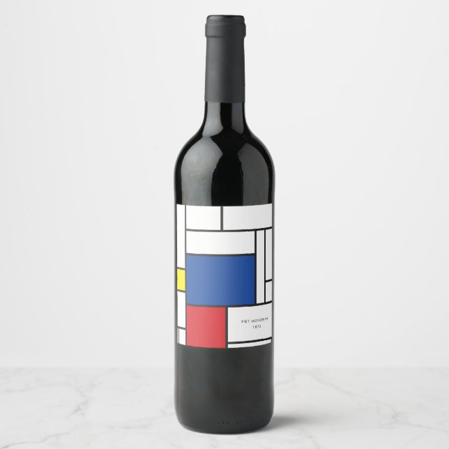 Mondrian Minimalistisk Geometrisk De Stijl Modern  Vinflaska Etikett (Framsida)