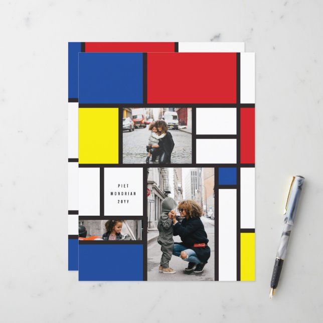 Mondrian Minimalistisk Modern Konst 3 Foto Pappers (Fram/Back In Situ)