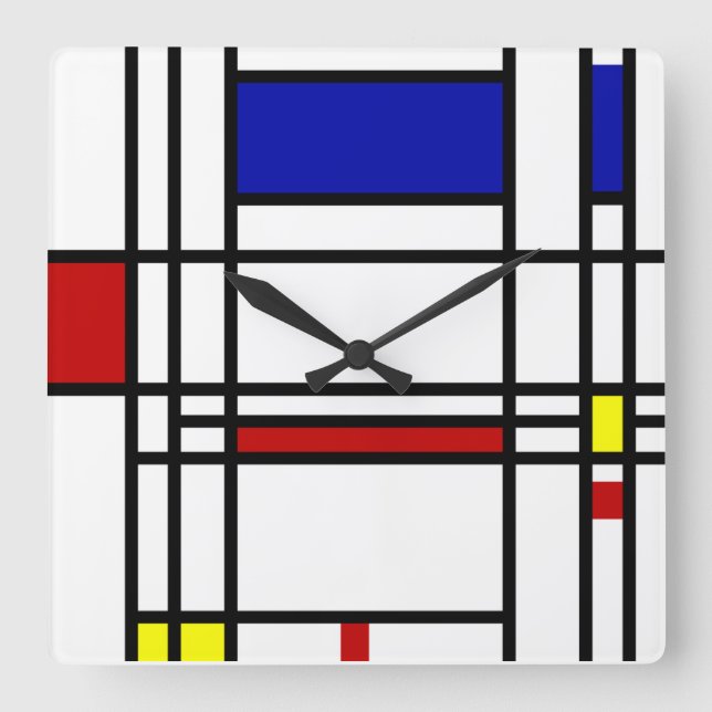 Mondrian Modern Art Fyrkantig Klocka (Framsida)
