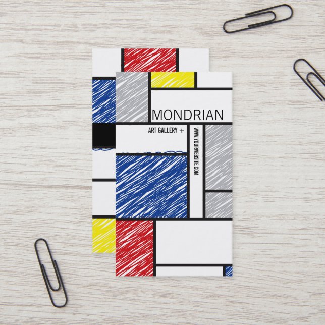 Mondrian Modern Simple Art Minimalist Scribbles Visitkort (Fram/Back In Situ)