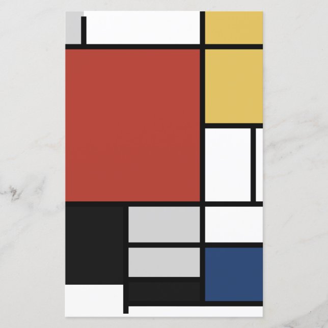 Mondrian Painting Red Flygplan Gult Black Grått Bl (Framsida)