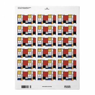 Mondrian Painting Red Flygplan Gult Black Grått Bl Adressetikett