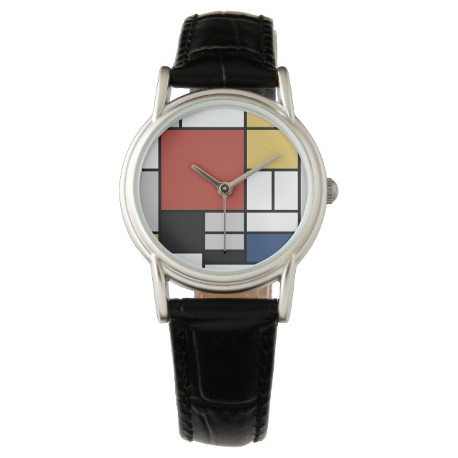 Mondrian Painting Red Flygplan Gult Black Grått Bl Armbandsur (Framsida)