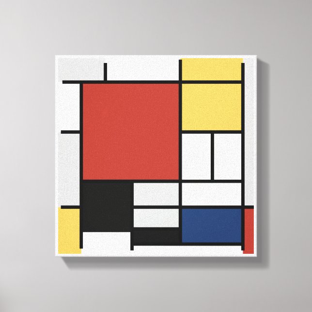 Mondrian Painting Red Flygplan Gult Black Grått Bl Canvastryck (Framsida)