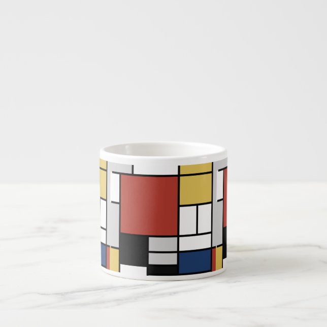 Mondrian Painting Red Flygplan Gult Black Grått Bl Espressomugg (Framsidan)