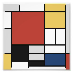 Mondrian Painting Red Flygplan Gult Black Grått Bl Fototryck