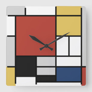 Mondrian Painting Red Flygplan Gult Black Grått Bl Fyrkantig Klocka