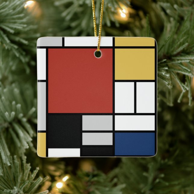 Mondrian Painting Red Flygplan Gult Black Grått Bl Julgransprydnad Keramik (Träd)