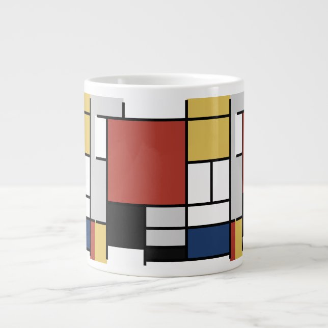 Mondrian Painting Red Flygplan Gult Black Grått Bl Jumbo Mugg (Framsidan)