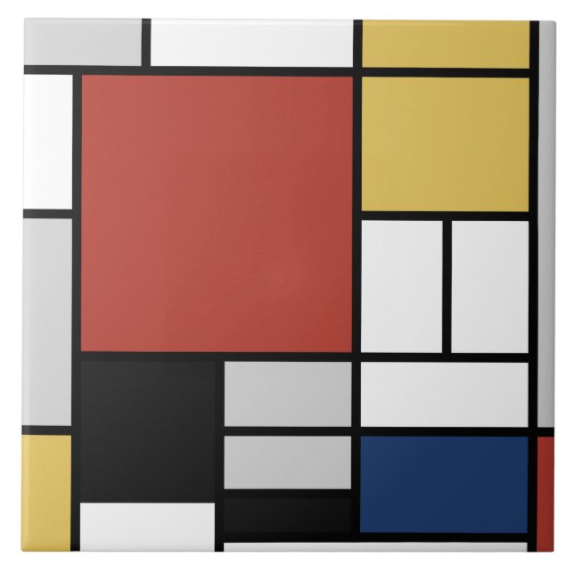 Mondrian Painting Red Flygplan Gult Black Grått Bl Kakelplatta (Framsidan)