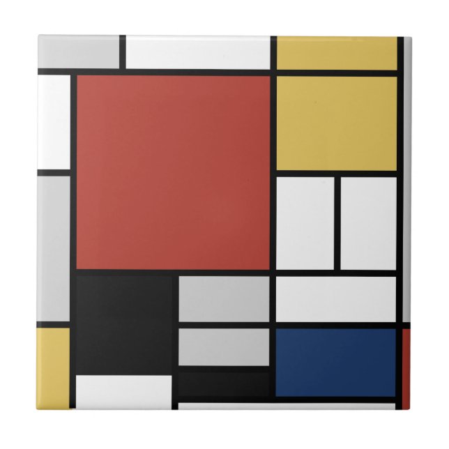 Mondrian Painting Red Flygplan Gult Black Grått Bl Kakelplatta (Framsidan)