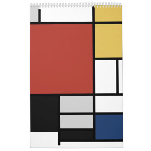 Mondrian Painting Red Flygplan Gult Black Grått Bl Kalender