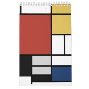 Mondrian Painting Red Flygplan Gult Black Grått Bl Kalender