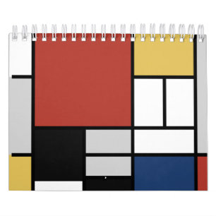 Mondrian Painting Red Flygplan Gult Black Grått Bl Kalender