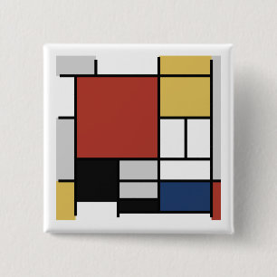 Mondrian Painting Red Flygplan Gult Black Grått Bl Knapp