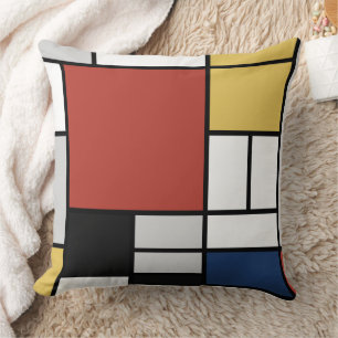 Mondrian Painting Red Flygplan Gult Black Grått Bl Kudde