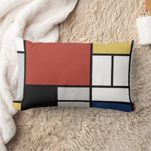 Mondrian Painting Red Flygplan Gult Black Grått Bl Lumbarkudde