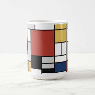 Mondrian Painting Red Flygplan Gult Black Grått Bl Magisk Mugg
