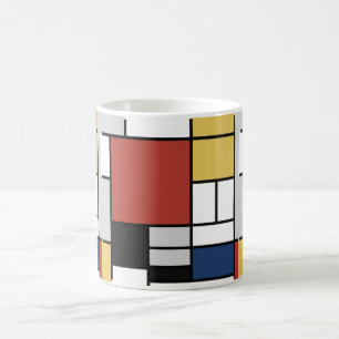Mondrian Painting Red Flygplan Gult Black Grått Bl Magisk Mugg