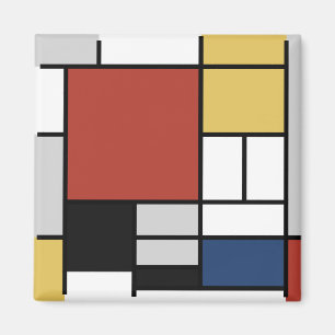 Mondrian Painting Red Flygplan Gult Black Grått Bl Magnet