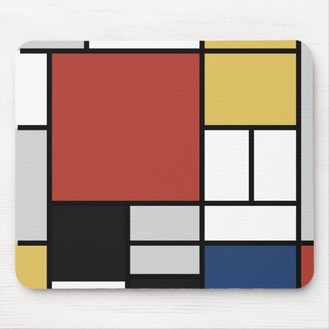 Mondrian Painting Red Flygplan Gult Black Grått Bl Musmatta (Framsidan)