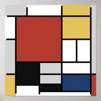 Mondrian Painting Red Flygplan Gult Black Grått Bl Poster