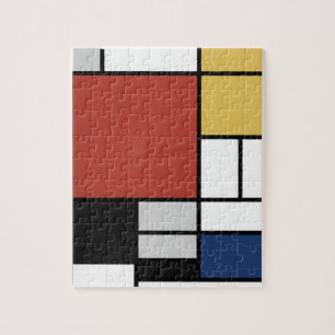 Mondrian Painting Red Flygplan Gult Black Grått Bl Pussel