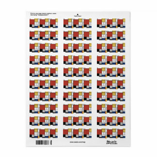 Mondrian Painting Red Flygplan Gult Black Grått Bl Returadress Etikett
