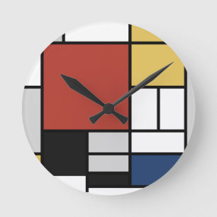 Mondrian Painting Red Flygplan Gult Black Grått Bl Rund Klocka