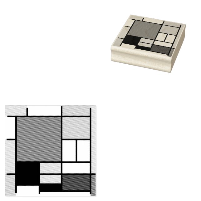 Mondrian Painting Red Flygplan Gult Black Grått Bl Stämpel (Stämplad)