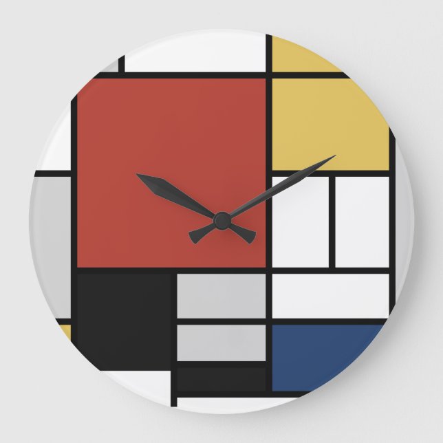 Mondrian Painting Red Flygplan Gult Black Grått Bl Stor Klocka (Framsida)