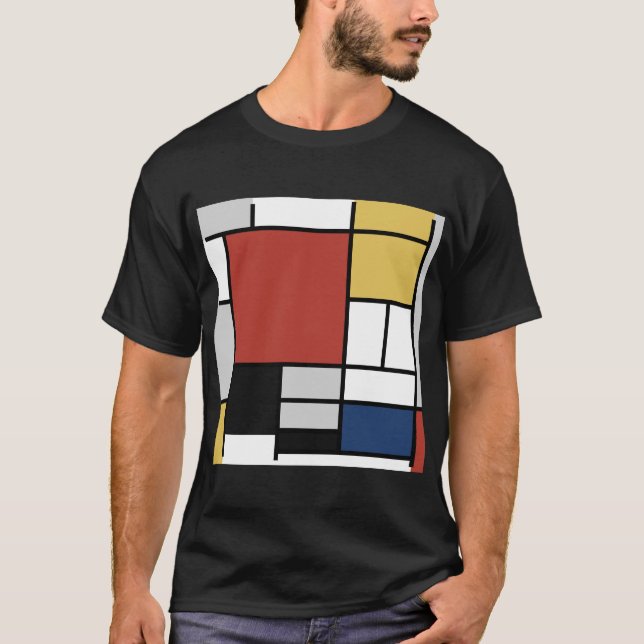 Mondrian Painting Red Flygplan Gult Black Grått Bl T Shirt (Framsida)