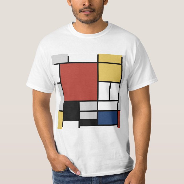Mondrian Painting Red Flygplan Gult Black Grått Bl T Shirt (Framsida)