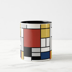 Mondrian Painting Red Flygplan Gult Black Grått Bl Två-Tonad Mugg