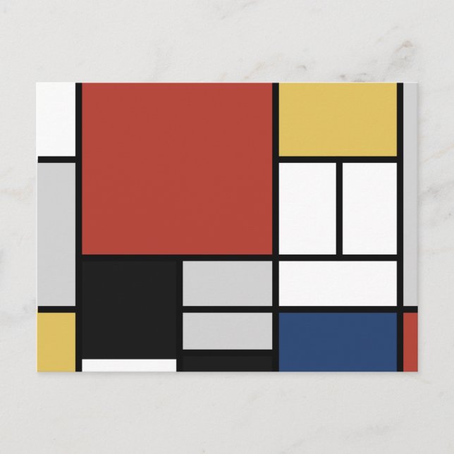 Mondrian Painting Red Flygplan Gult Black Grått Bl Vykort (Framsida)