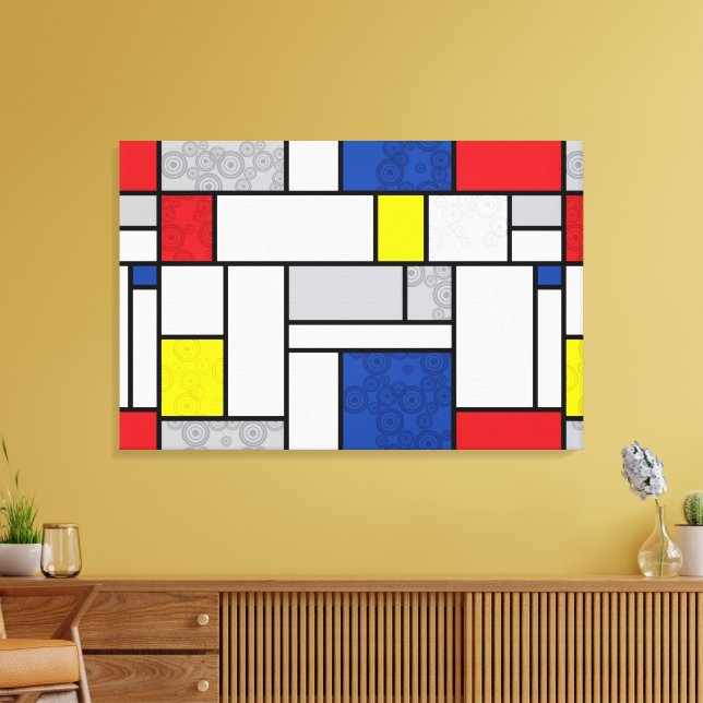 Mondrian Retro Cirklar Minimalistisk De Stijl Mode Canvastryck (Insitu (Vardagsrum))