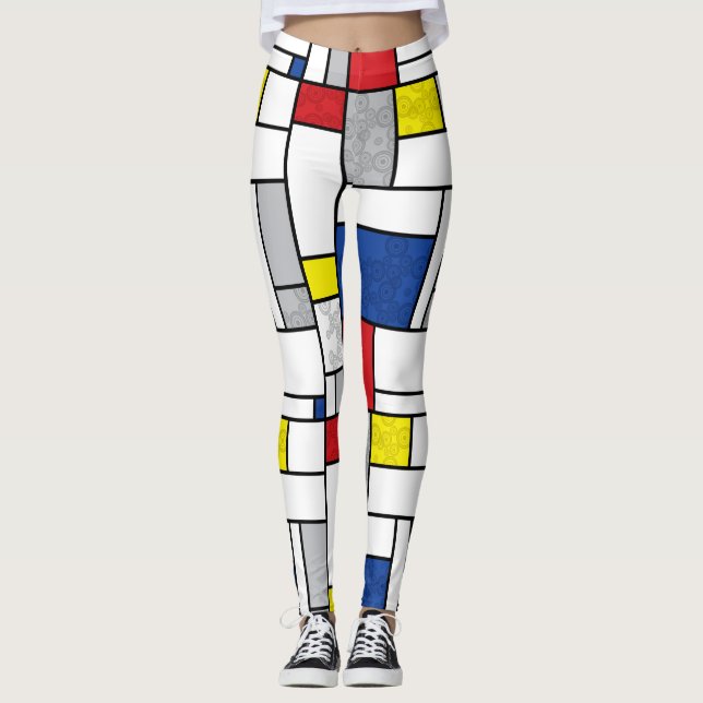 Mondrian Retro Cirklar Minimalistisk De Stijl Mode Leggings (Framsida)