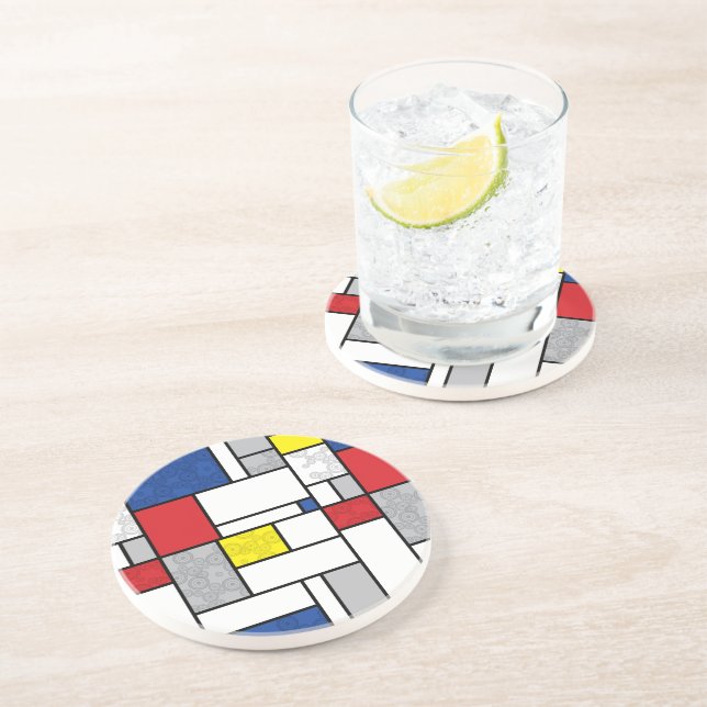 Mondrian Retro Cirklar Minimalistisk De Stijl Mode Underlägg Sandsten (Sidan)
